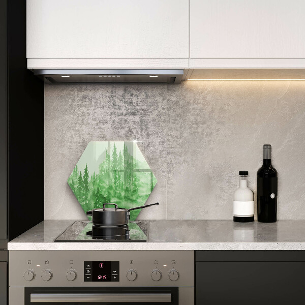 Skärbräda glas sexhörning Målad skog