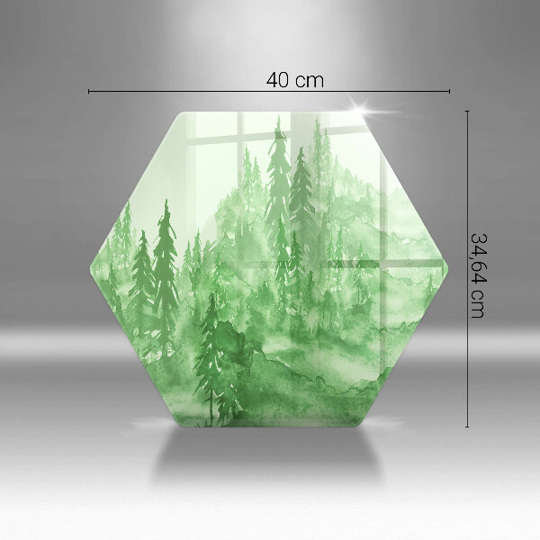Skärbräda glas sexhörning Målad skog