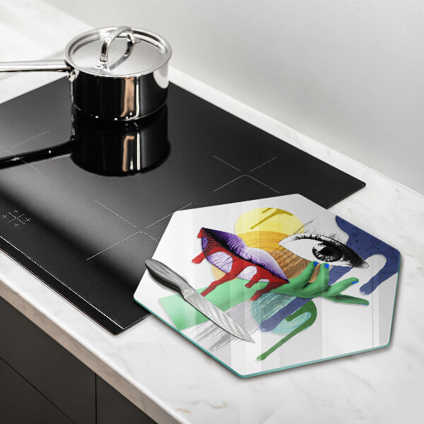 Skärbräda glas sexhörning Konst abstrakt collage