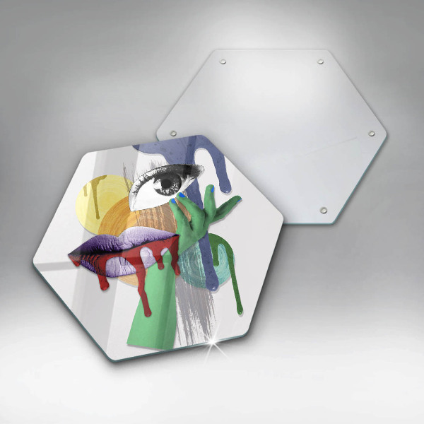 Skärbräda glas sexhörning Konst abstrakt collage