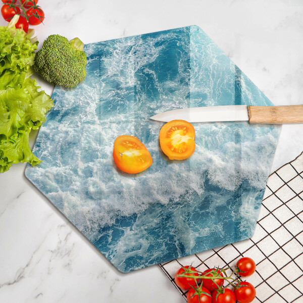 Skärbräda glas sexhörning Havsvattenvågor