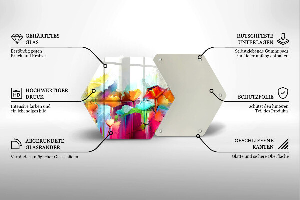 Skärbräda glas sexhörning Målade blommor
