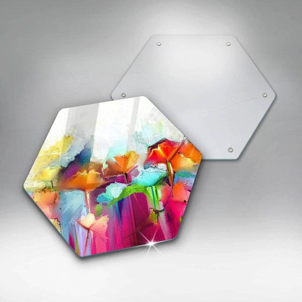Skärbräda glas sexhörning Målade blommor