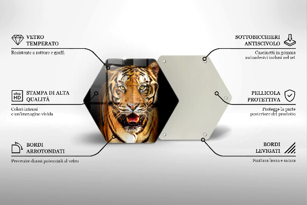 Skärbräda glas sexhörning Vild djur tiger