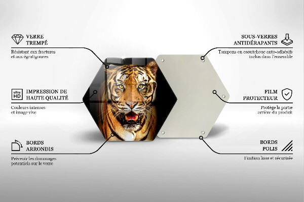 Skärbräda glas sexhörning Vild djur tiger