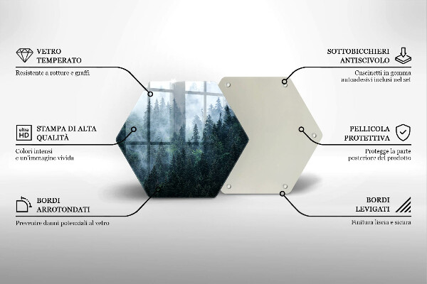 Skärbräda glas sexhörning Skogsträd och dimma