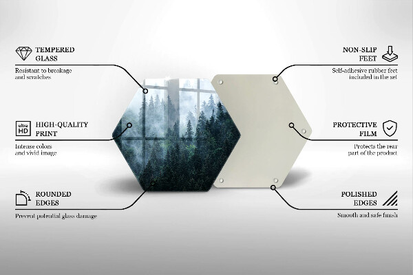Skärbräda glas sexhörning Skogsträd och dimma