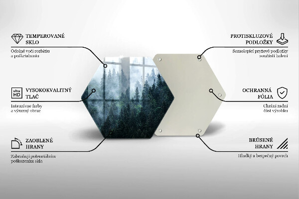 Skärbräda glas sexhörning Skogsträd och dimma