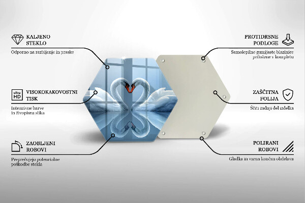 Skärbräda glas sexhörning Två svanhjärtan