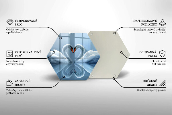 Skärbräda glas sexhörning Två svanhjärtan