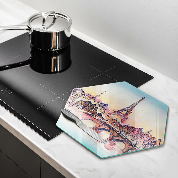 Skärbräda glas sexhörning Landskap av Paris Eiffeltorn