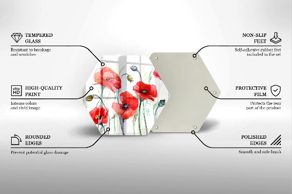 Skärbräda glas sexhörning Röda vallmoblommor