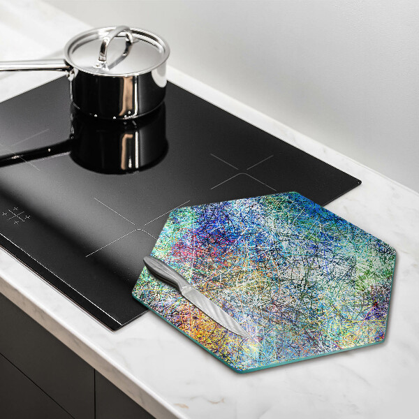 Skärbräda glas sexhörning Färgglad linje abstraktion