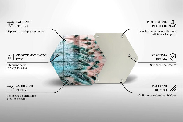 Skärbräda glas sexhörning Boho fågelfjädrar