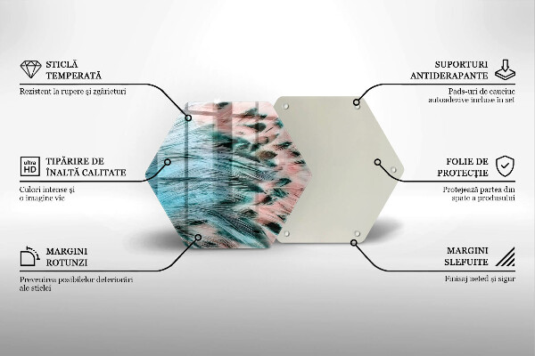 Skärbräda glas sexhörning Boho fågelfjädrar