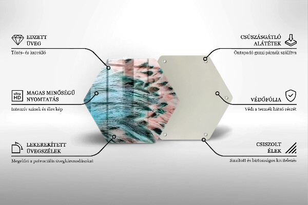 Skärbräda glas sexhörning Boho fågelfjädrar