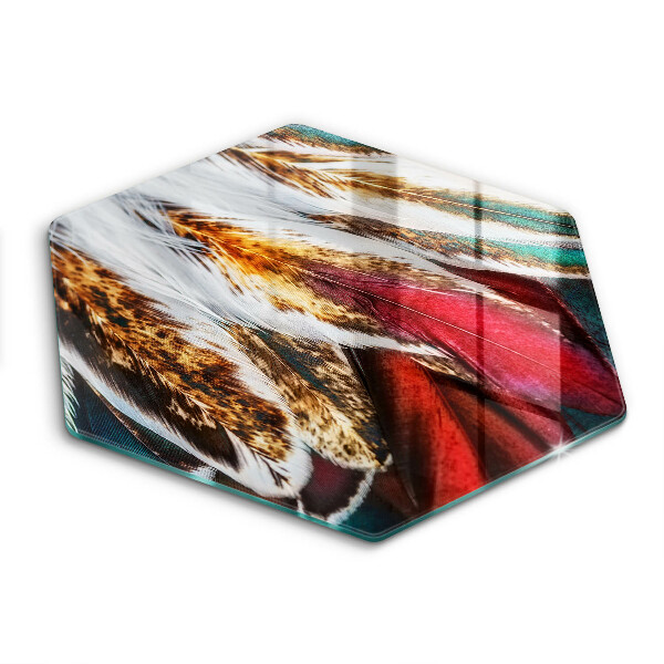 Skärbräda glas sexhörning Boho fågelfjädrar