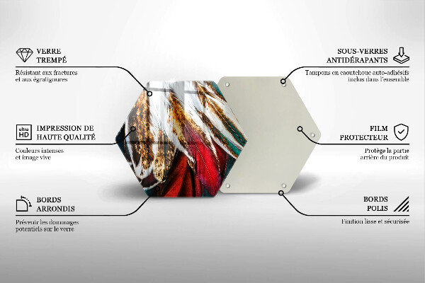 Skärbräda glas sexhörning Boho fågelfjädrar