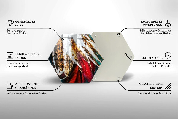 Skärbräda glas sexhörning Boho fågelfjädrar