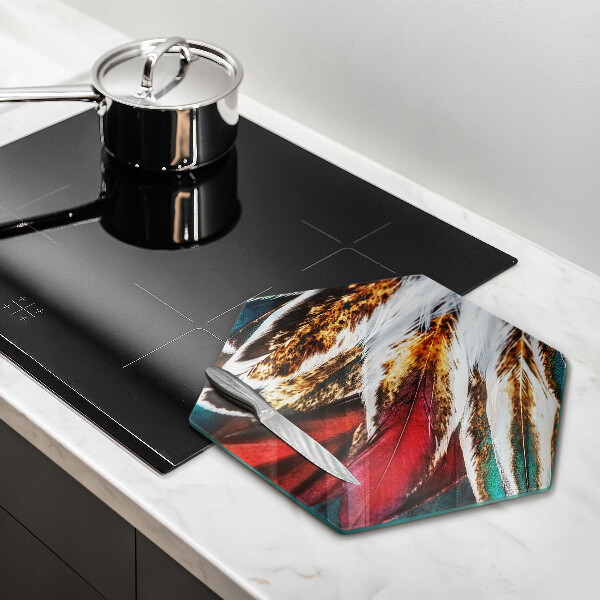 Skärbräda glas sexhörning Boho fågelfjädrar