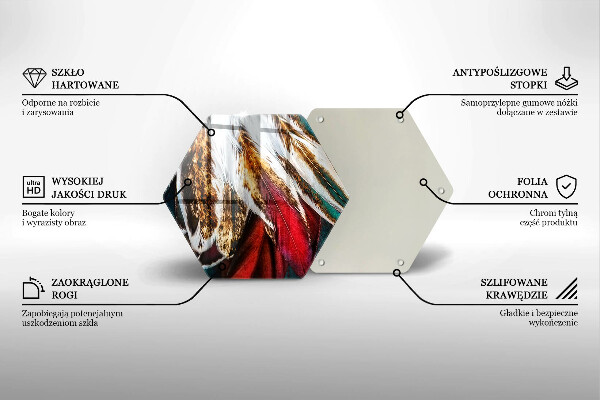 Skärbräda glas sexhörning Boho fågelfjädrar