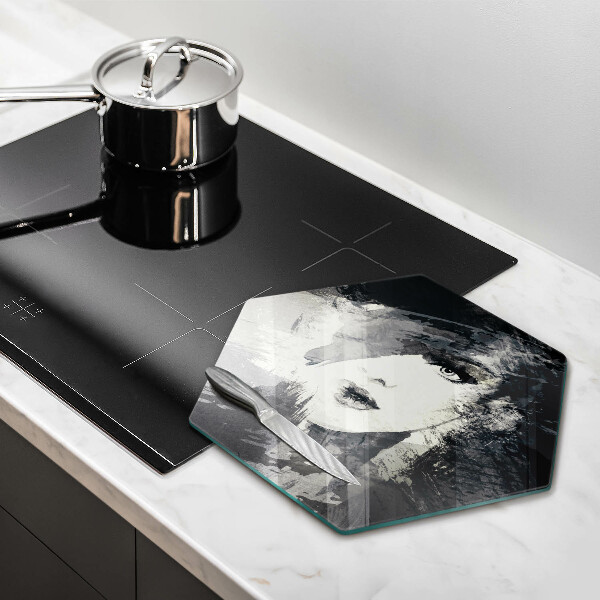 Skärbräda glas sexhörning Målning av en kvinna