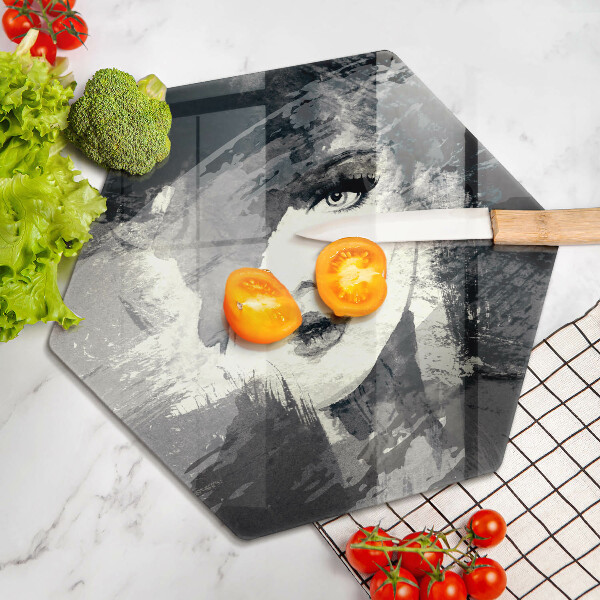 Skärbräda glas sexhörning Målning av en kvinna