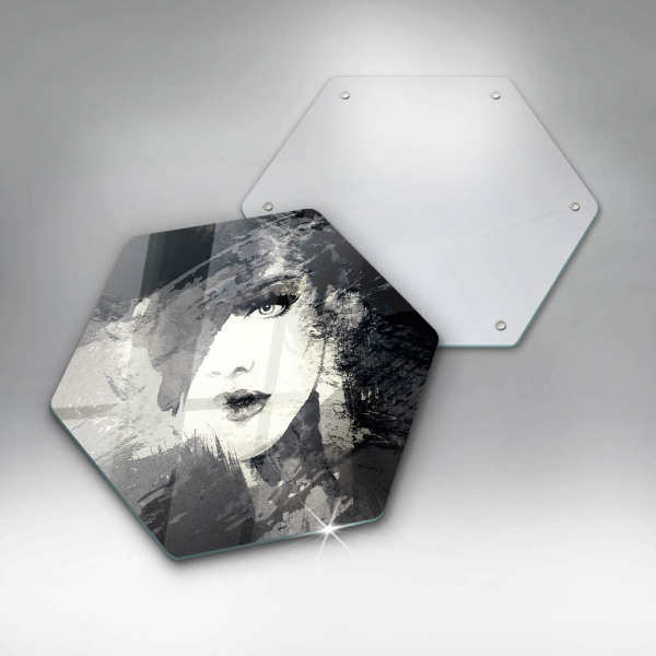 Skärbräda glas sexhörning Målning av en kvinna