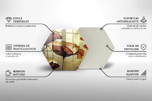 Skärbräda glas sexhörning Målade bohoblommor