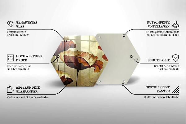 Skärbräda glas sexhörning Målade bohoblommor