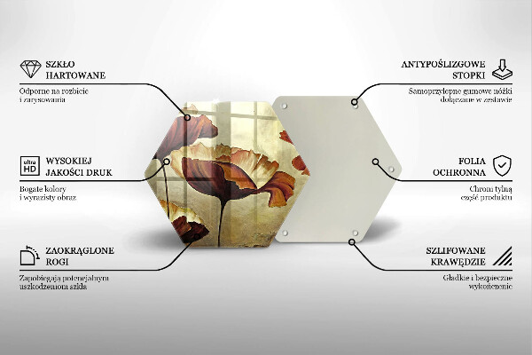 Skärbräda glas sexhörning Målade bohoblommor
