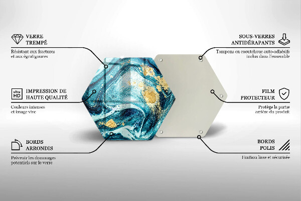 Skärbräda glas sexhörning Blå guld abstraktion