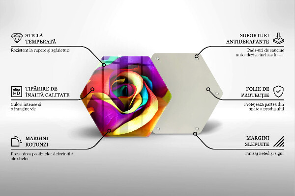 Skärbräda glas sexhörning Färgglada rosenblad