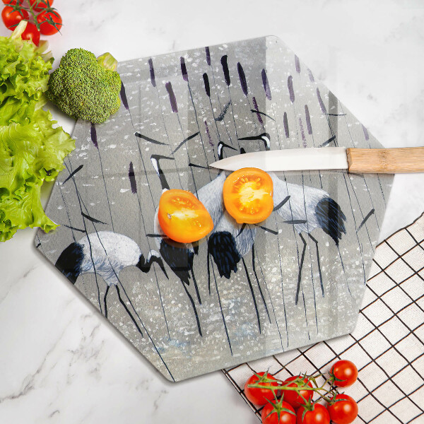 Skärbräda glas sexhörning Japanska tranor