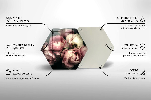 Skärbräda glas sexhörning Pionblommor