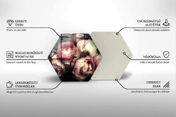 Skärbräda glas sexhörning Pionblommor