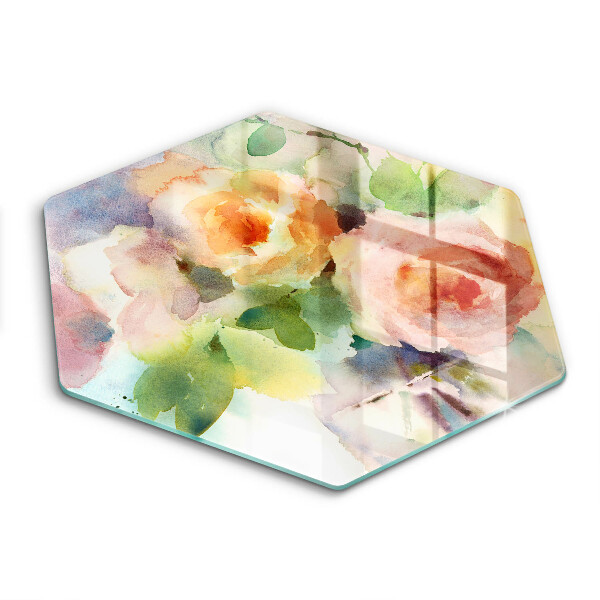 Skärbräda glas sexhörning Målade blommor