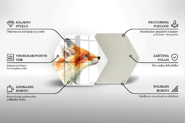 Skärbräda glas sexhörning Målad räv