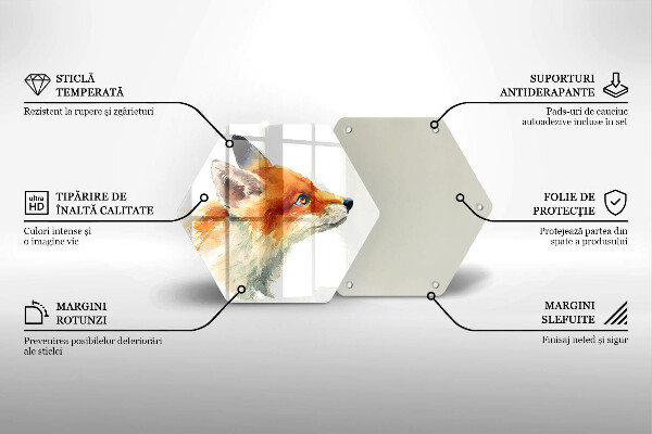 Skärbräda glas sexhörning Målad räv