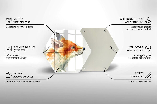Skärbräda glas sexhörning Målad räv