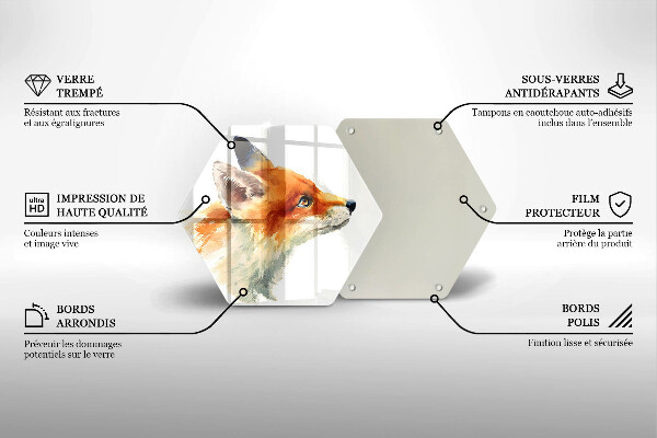 Skärbräda glas sexhörning Målad räv