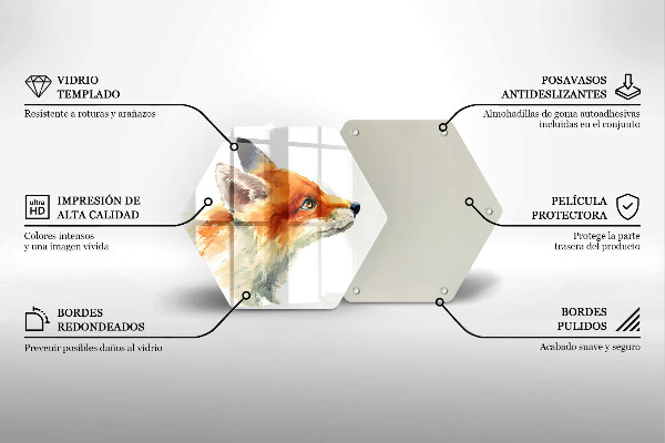 Skärbräda glas sexhörning Målad räv