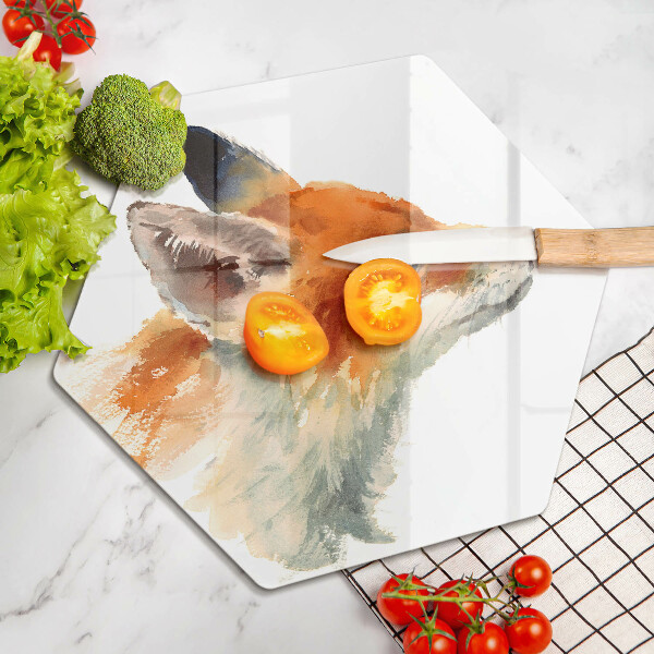 Skärbräda glas sexhörning Målad räv