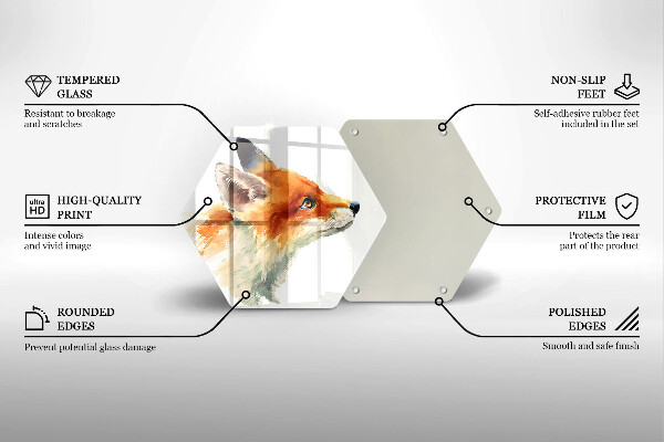 Skärbräda glas sexhörning Målad räv