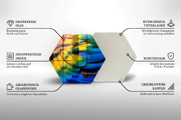 Skärbräda glas sexhörning Färgglada papegojfjädrar