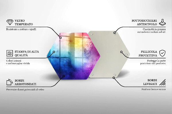 Skärbräda glas sexhörning Regnbågsvattenfärgstänk