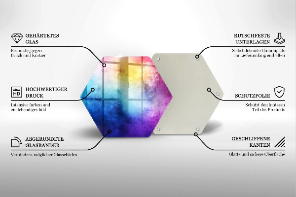 Skärbräda glas sexhörning Regnbågsvattenfärgstänk
