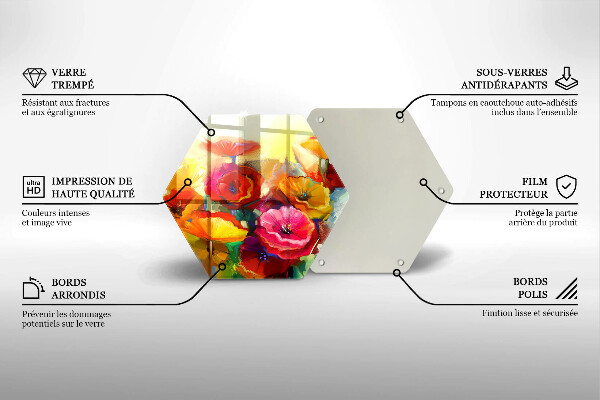Skärbräda glas sexhörning Målade färgglada blommor