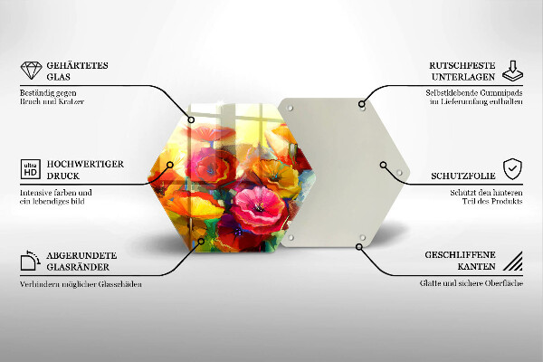 Skärbräda glas sexhörning Målade färgglada blommor