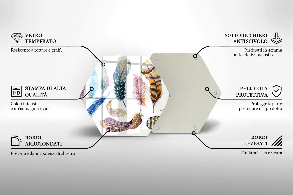 Skärbräda glas sexhörning Färgglada fågelfjädrar